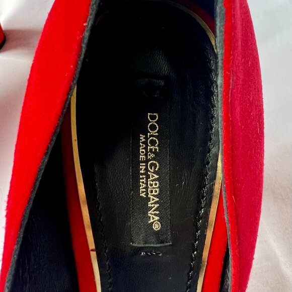 Dolce & Gabbana Red Suede Platform Heels 37.5 COA - Picture 8 of 9